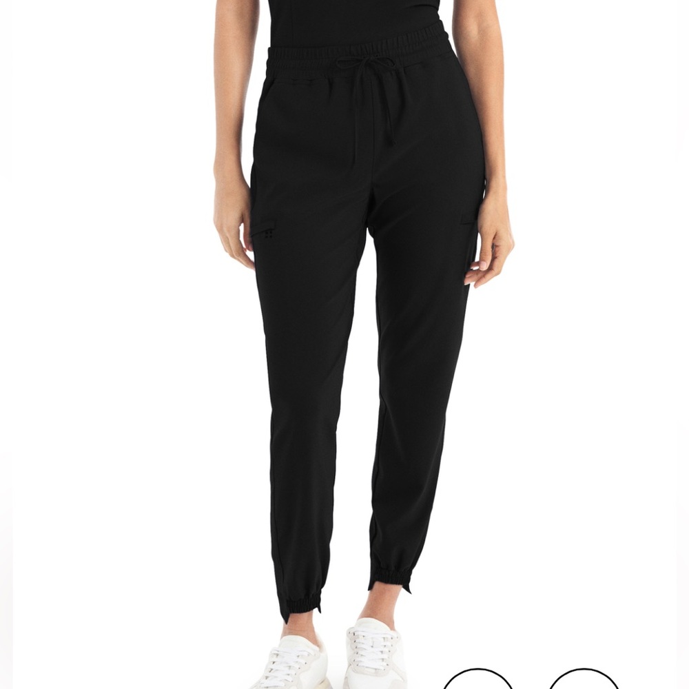 White Cross High Waisted/High Low Ankle Scrub Bottom Black - Picture 7 of 8